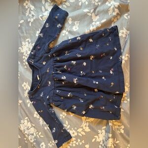 Old Navy Navy Floral Long-Sleeve Peplum Top